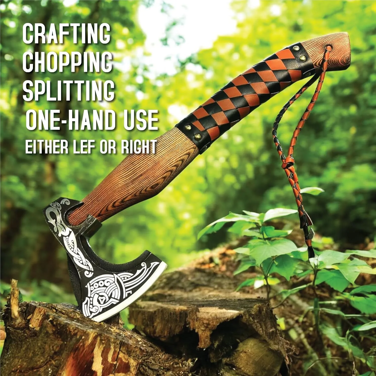 Viking High Carbon Steel Axe - Custom Handmade Hunting & Bushcraft Axe, Norse Tomahawk, Decorative with Leather Cover, Xmas Gift