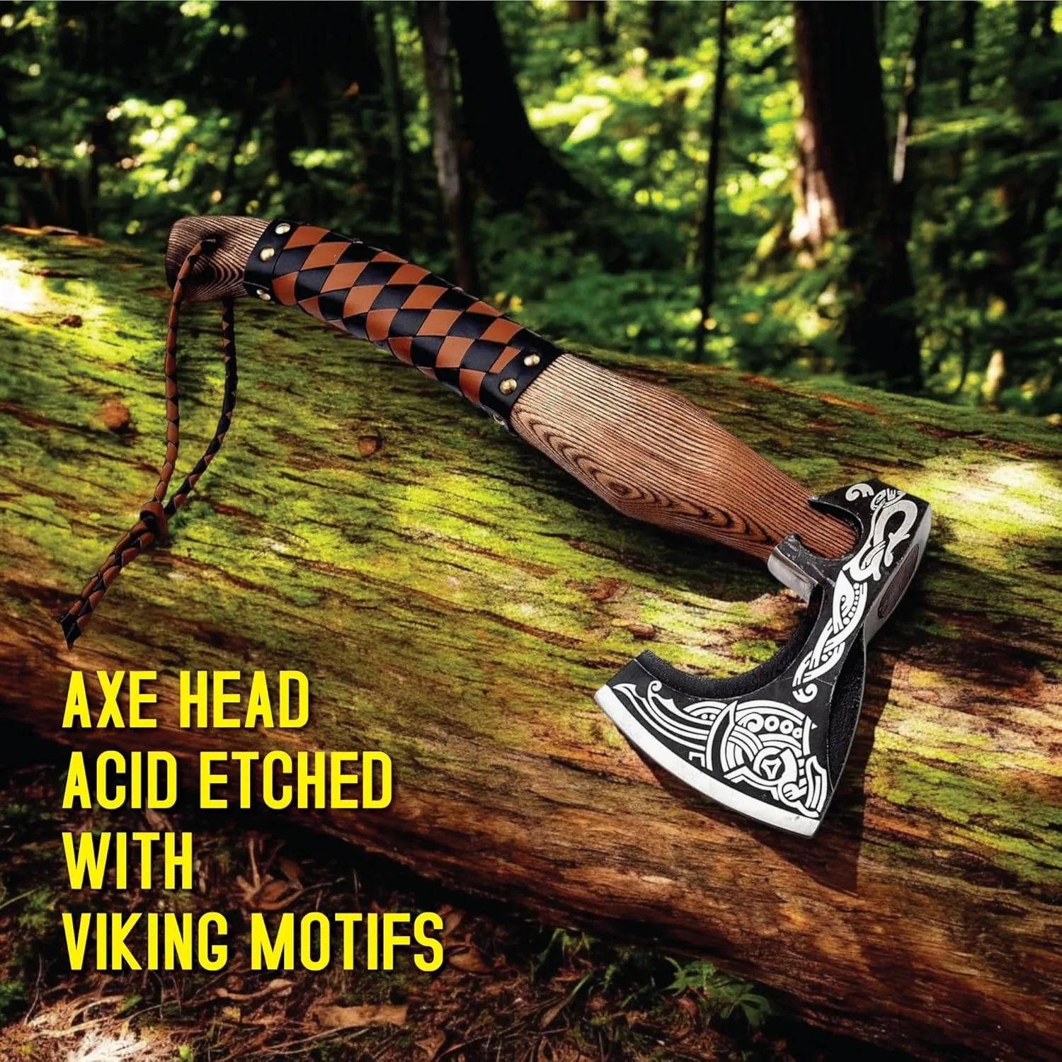 Viking High Carbon Steel Axe - Custom Handmade Hunting & Bushcraft Axe, Norse Tomahawk, Decorative with Leather Cover, Xmas Gift
