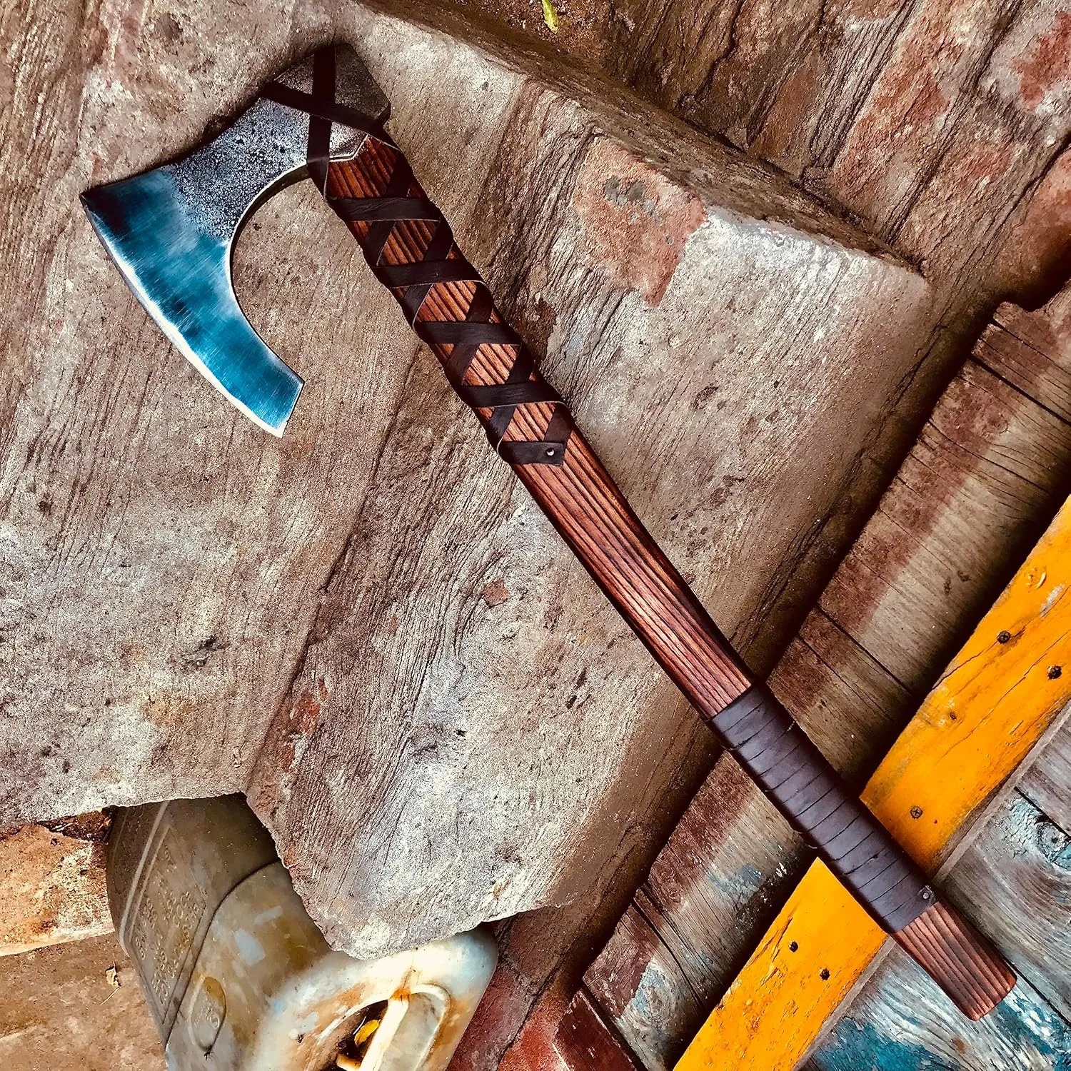 [Viking Tools] 30”Two Handed Large Berserker Axe,Large Norse Axe,Scandinavian Style Viking Axe Double Headed ax,Functional Viking Battle ax,History Viking Norse Mythology Large Norse Axe (Black)