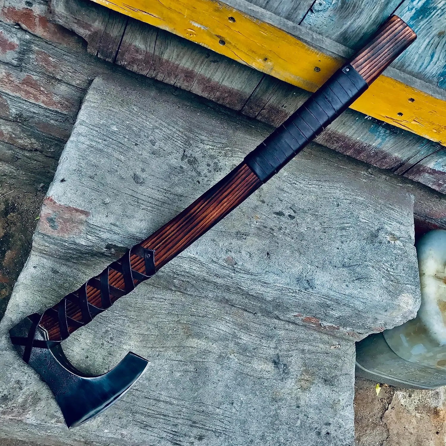 [Viking Tools] 30”Two Handed Large Berserker Axe,Large Norse Axe,Scandinavian Style Viking Axe Double Headed ax,Functional Viking Battle ax,History Viking Norse Mythology Large Norse Axe (Black)