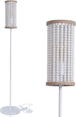 VILUXY Bohemia Boho Floor Lamp with White Wood Beaded Shade for Bedroom, Living Room, Girl Room