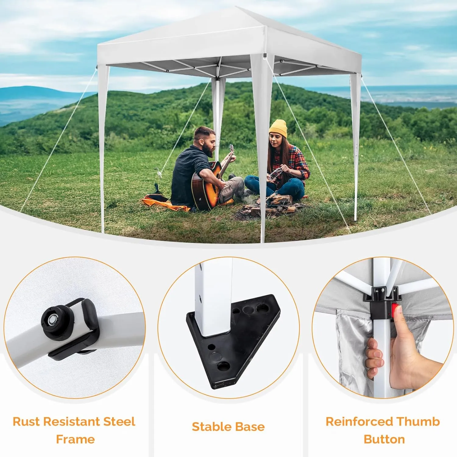 VINGLI 10x10 Pop Up Canopy Tent with Sidewalls, Outdoor Gazebo Canopy Tent, Patio Event Tents Outdoor Commercial Canopy for Parties (White)