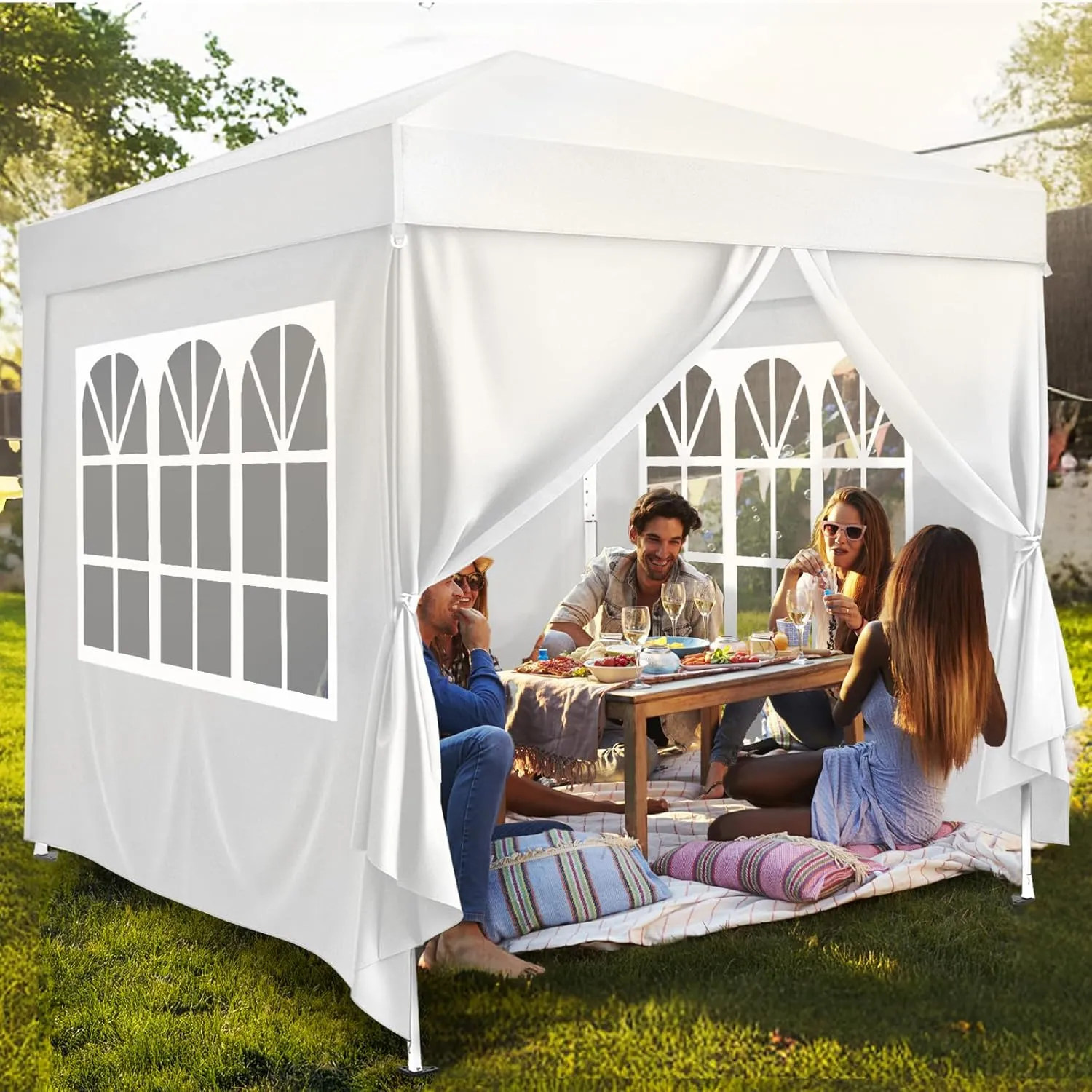 VINGLI 10x10 Pop Up Canopy Tent with Sidewalls, Outdoor Gazebo Canopy Tent, Patio Event Tents Outdoor Commercial Canopy for Parties (White)