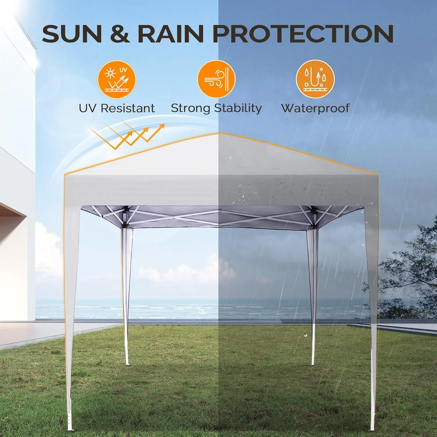 VINGLI 10x10 Pop Up Canopy Tent with Sidewalls, Outdoor Gazebo Canopy Tent, Patio Event Tents Outdoor Commercial Canopy for Parties (White)
