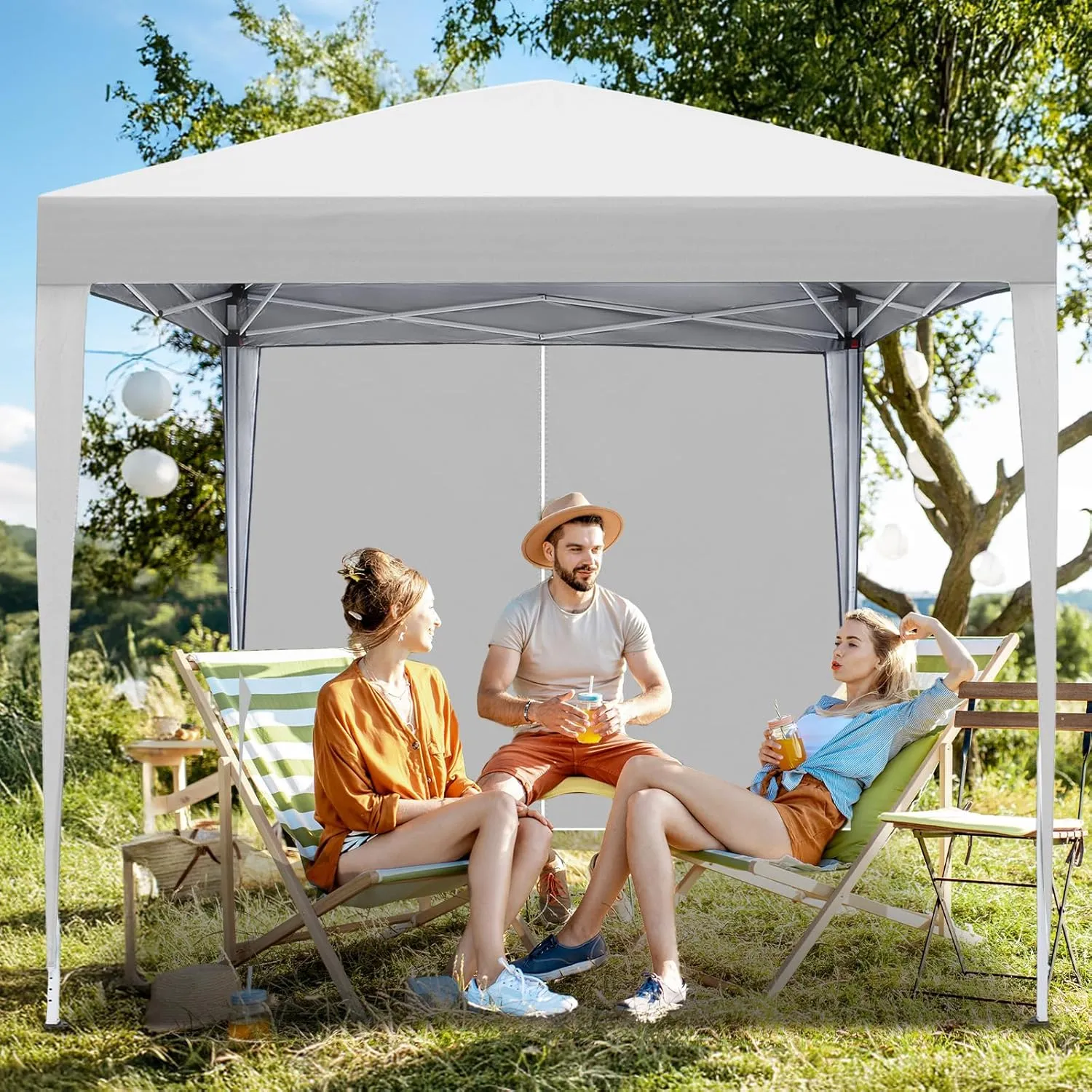 VINGLI 10x10 Pop Up Canopy Tent with Sidewalls, Outdoor Gazebo Canopy Tent, Patio Event Tents Outdoor Commercial Canopy for Parties (White)