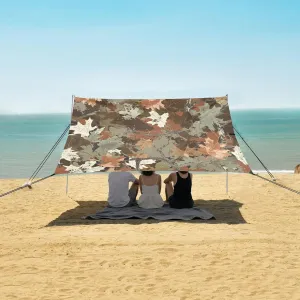 Vintage Dried Leaves Camo Beach Canopy Tent Anti-UV & Wind Resistant, Camping Sun Shelter Easy Setup Portable,Outdoor Shade Tents with Sandbags,Sand Shovels,Ground Pegs & Stability Poles