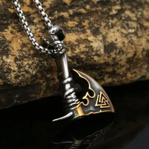 Vintage Viking hatchet Valknut Stainless Steel Pendant Necklace