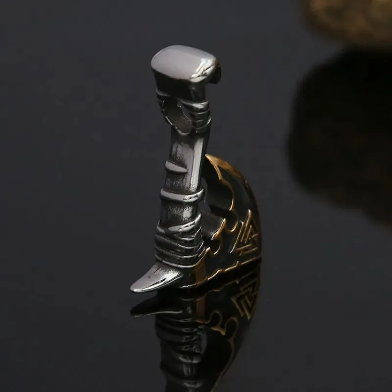 Vintage Viking hatchet Valknut Stainless Steel Pendant Necklace