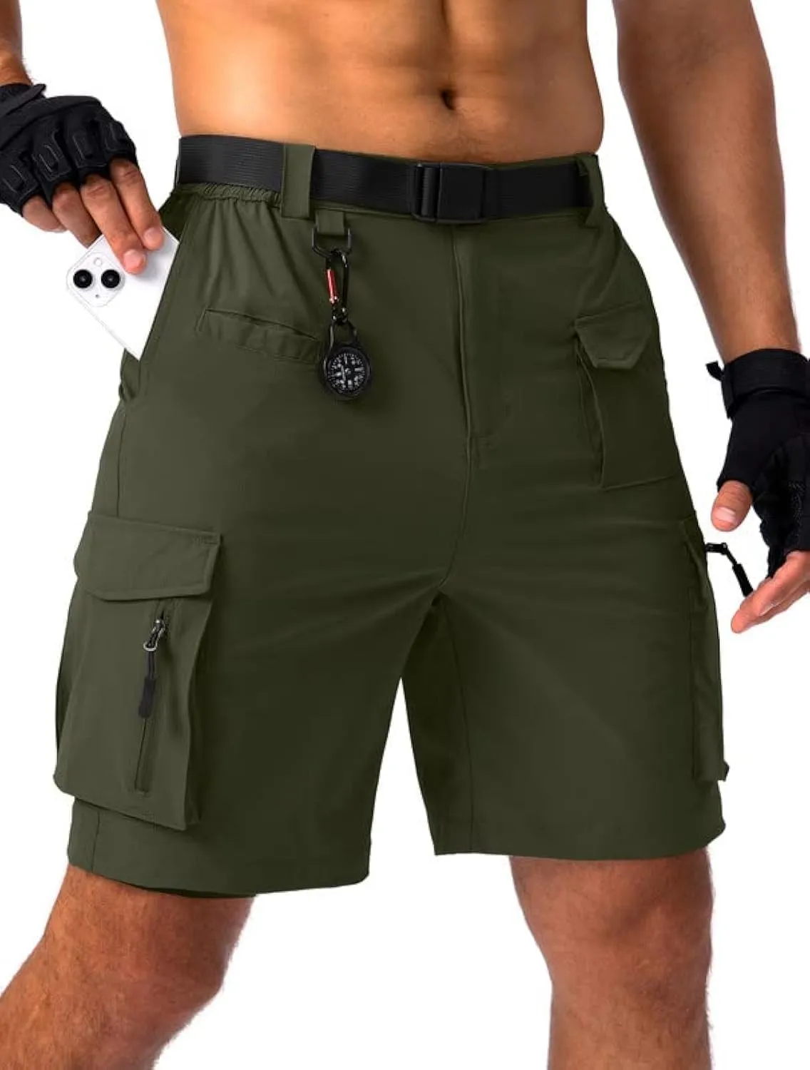 Viodia Men's Hiking Cargo Shorts Stretch Tactical Shorts for Men with 8 Pockets Quick Dry Lightweight Shorts for Work Fishing