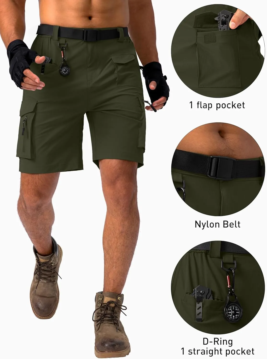 Viodia Men's Hiking Cargo Shorts Stretch Tactical Shorts for Men with 8 Pockets Quick Dry Lightweight Shorts for Work Fishing