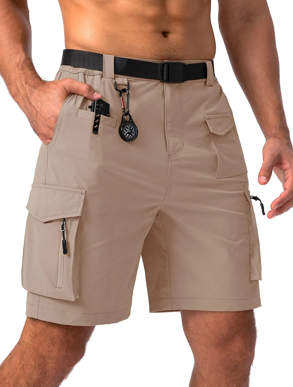 Viodia Men's Hiking Cargo Shorts Stretch Tactical Shorts for Men with 8 Pockets Quick Dry Lightweight Shorts for Work Fishing