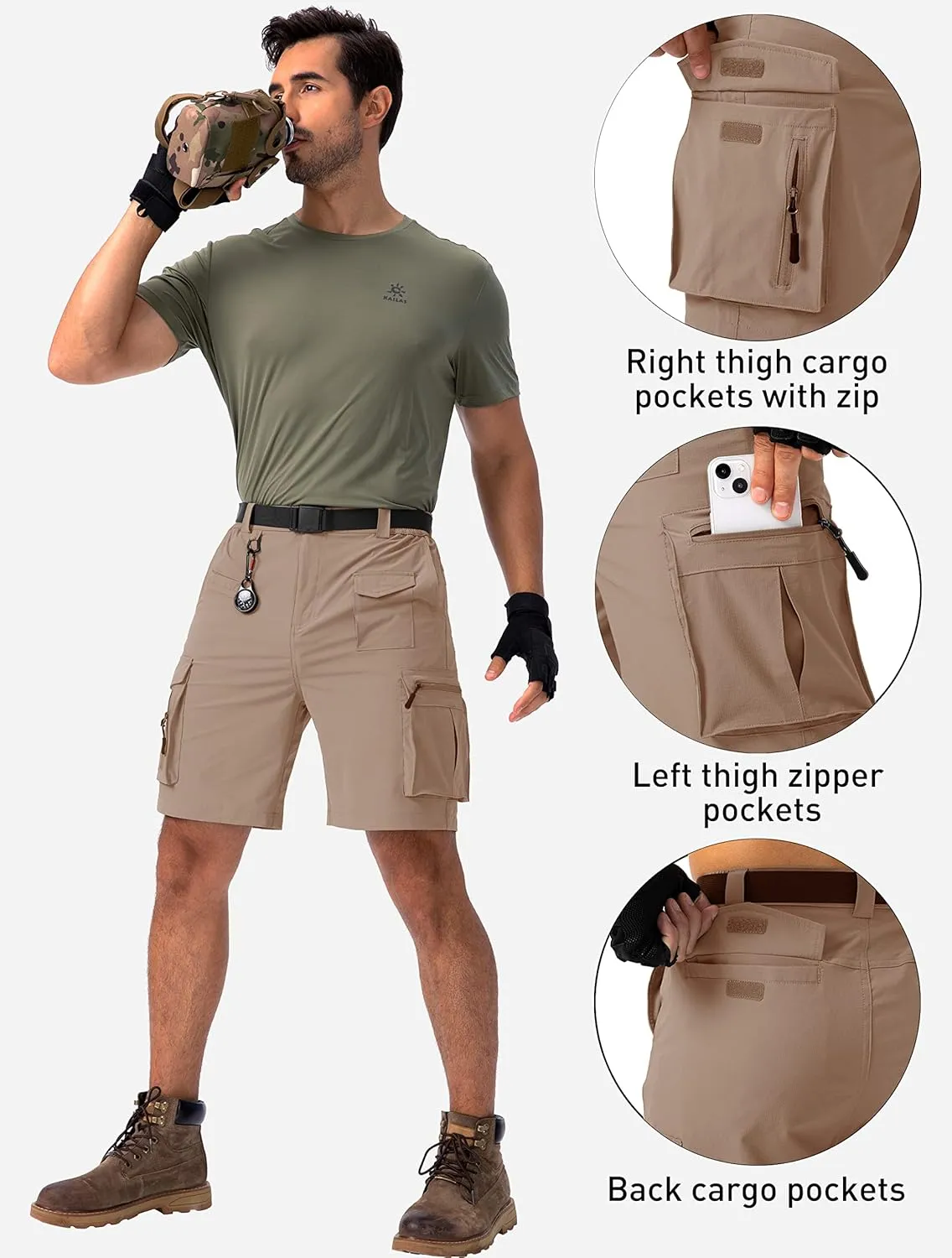 Viodia Men's Hiking Cargo Shorts Stretch Tactical Shorts for Men with 8 Pockets Quick Dry Lightweight Shorts for Work Fishing
