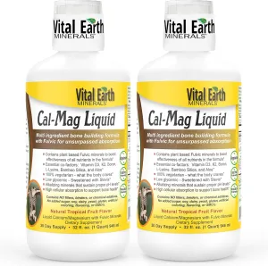 Vital Earth Minerals Cal-Mag Liquid – Calcium Magnesium Supplement with Vitamin D3, K2, Boron, and Fulvic Acid for Faster Absorption, 32 Oz Ea   1 Oz Cup