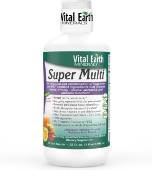 Vital Earth Minerals Super Multi – Liquid Multivitamins for Women, Men & Kids, Liquid Vitamins with Fulvic Acid for Better Absorption, MTHFR Support, 32 Oz   1 Oz Cup