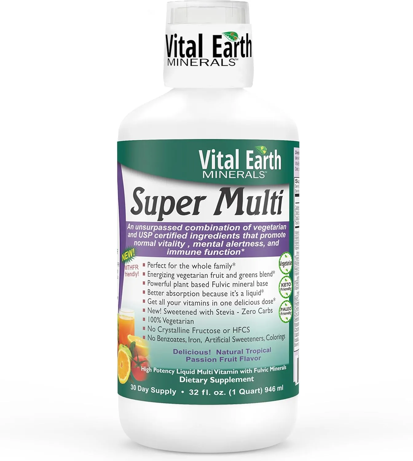 Vital Earth Minerals Super Multi – Liquid Multivitamins for Women, Men & Kids, Liquid Vitamins with Fulvic Acid for Better Absorption, MTHFR Support, 32 Oz   1 Oz Cup