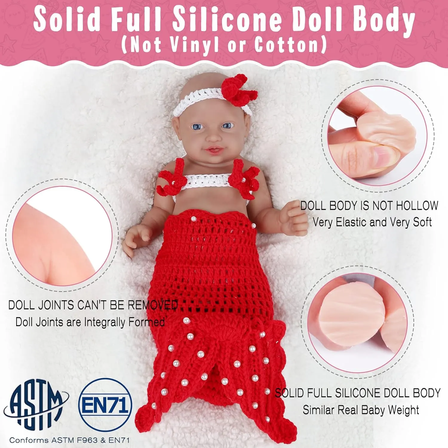 Vollence 16 inch Reborn Silicone Baby Dolls Girl Cute Lifelike Platinum Newborn Silicone Baby Dolls Anti-Stress Toys My Melody for Kid with Gift Box for Kids Age 3  - Girl