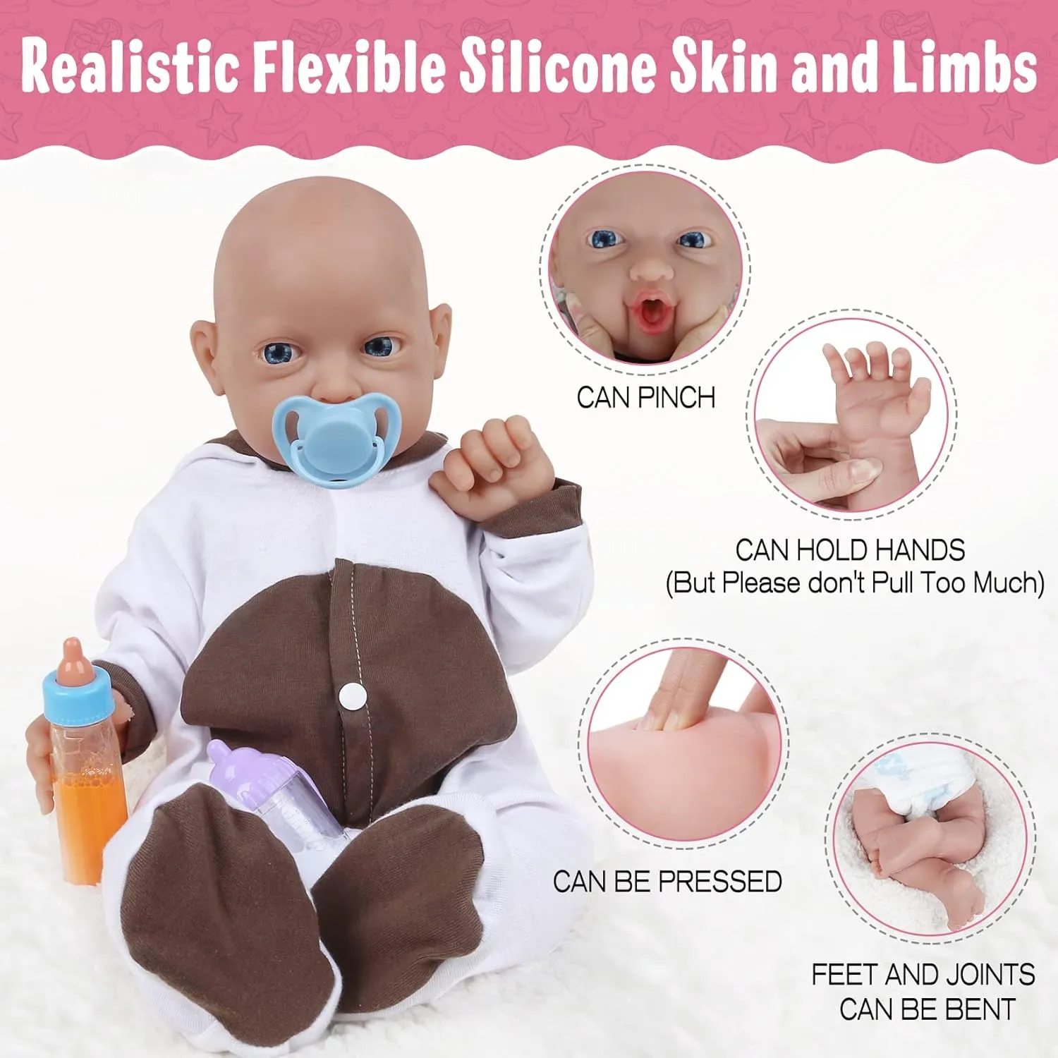 Vollence 16 inch Reborn Silicone Baby Dolls Girl Cute Lifelike Platinum Newborn Silicone Baby Dolls Anti-Stress Toys My Melody for Kid with Gift Box for Kids Age 3  - Girl