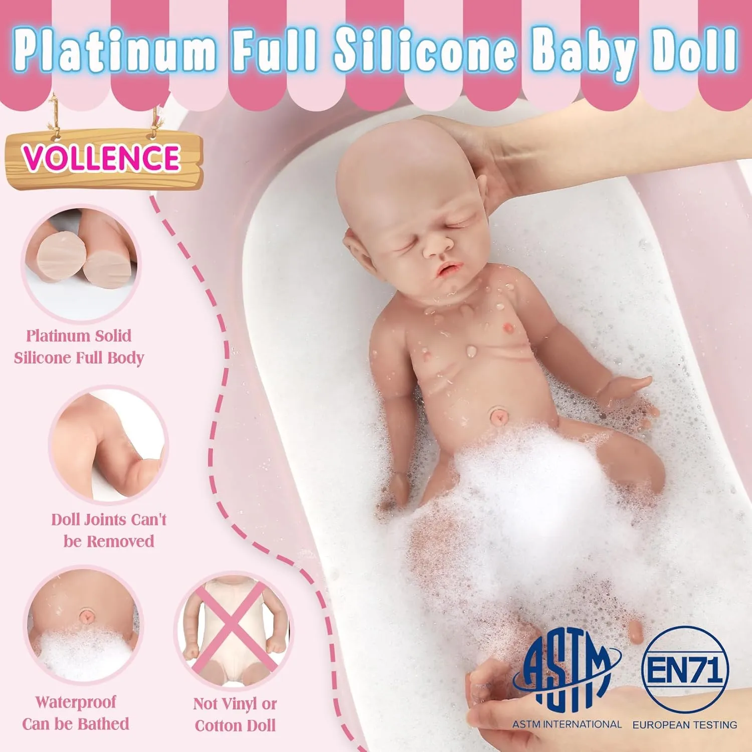 Vollence 18 inch Soft Silicone Dolls - Perfect for Collectors & Baby Gifts. Not Vinyl Dolls. Also Ideal for Children's Christmas & Birthday Gifts - Boy