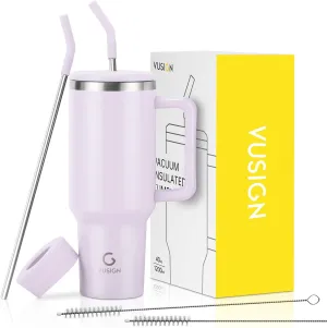 VUSIGN 40 oz Tumbler with Handle and Straw Lid, Stainless Steel Vacuum Insulated Tumbler Travel Mug Water Bottle Cup for Water Iced Tea Coffee Smoothie Car, Orchid