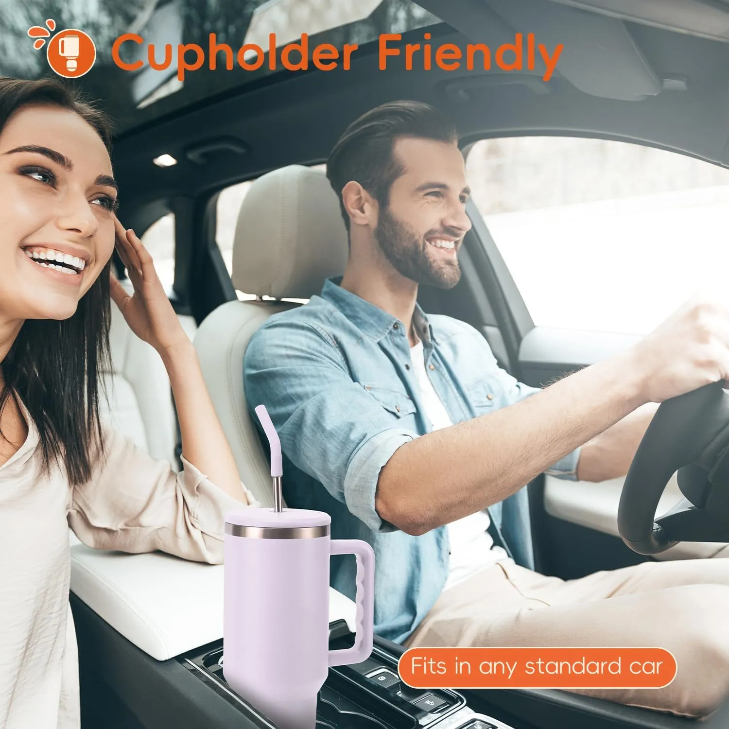 VUSIGN 40 oz Tumbler with Handle and Straw Lid, Stainless Steel Vacuum Insulated Tumbler Travel Mug Water Bottle Cup for Water Iced Tea Coffee Smoothie Car, Orchid