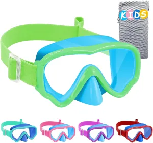 Vvinca Kids Swim Goggles with Nose Cover, Snorkel Diving Mask Fabric Strap Anti Fog Anti Shattered Lens Goggles for Kids 3-15