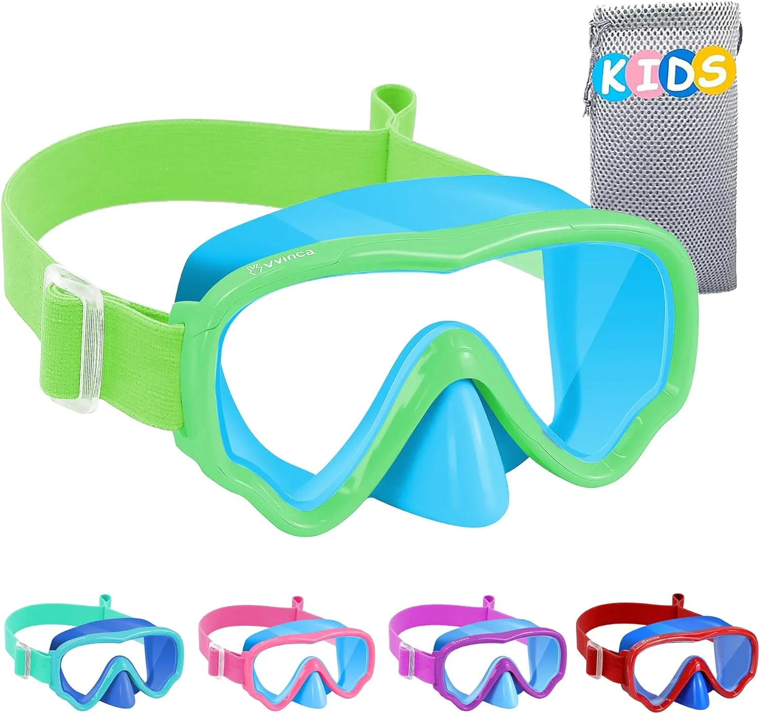 Vvinca Kids Swim Goggles with Nose Cover, Snorkel Diving Mask Fabric Strap Anti Fog Anti Shattered Lens Goggles for Kids 3-15