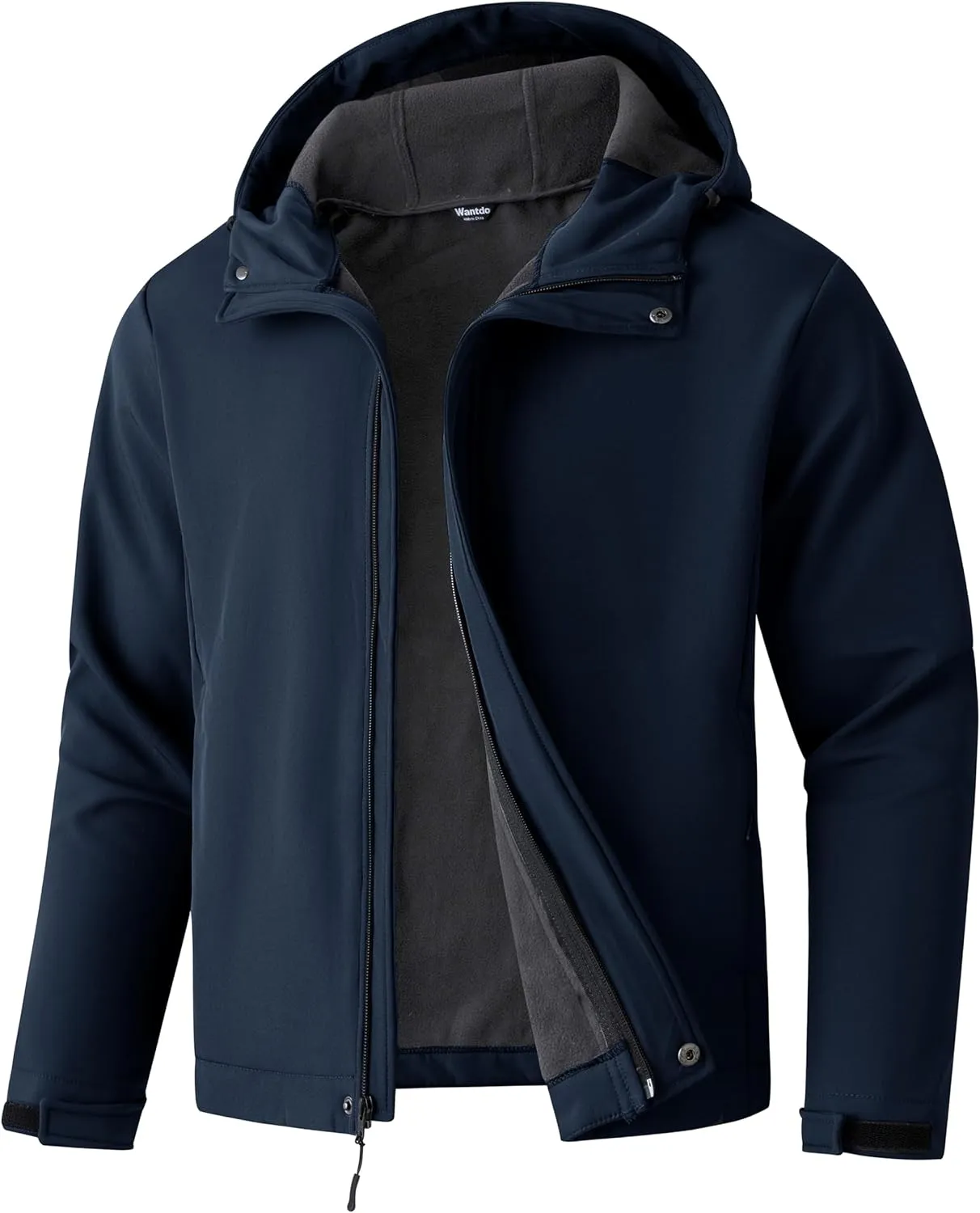 wantdo Men's Plus Softshell Jackets Lightweight Fleece Lined Jacket Plus Size Hooded Jacket Waterproof Windbreaker