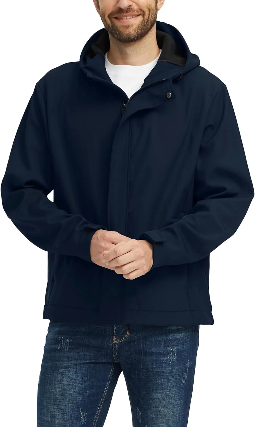 wantdo Men's Plus Softshell Jackets Lightweight Fleece Lined Jacket Plus Size Hooded Jacket Waterproof Windbreaker