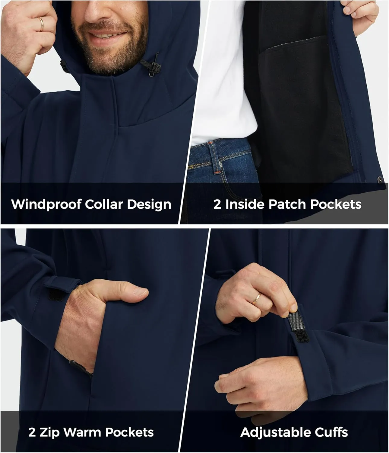 wantdo Men's Plus Softshell Jackets Lightweight Fleece Lined Jacket Plus Size Hooded Jacket Waterproof Windbreaker