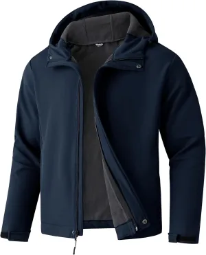 wantdo Men's Plus Softshell Jackets Lightweight Fleece Lined Jacket Plus Size Hooded Jacket Waterproof Windbreaker