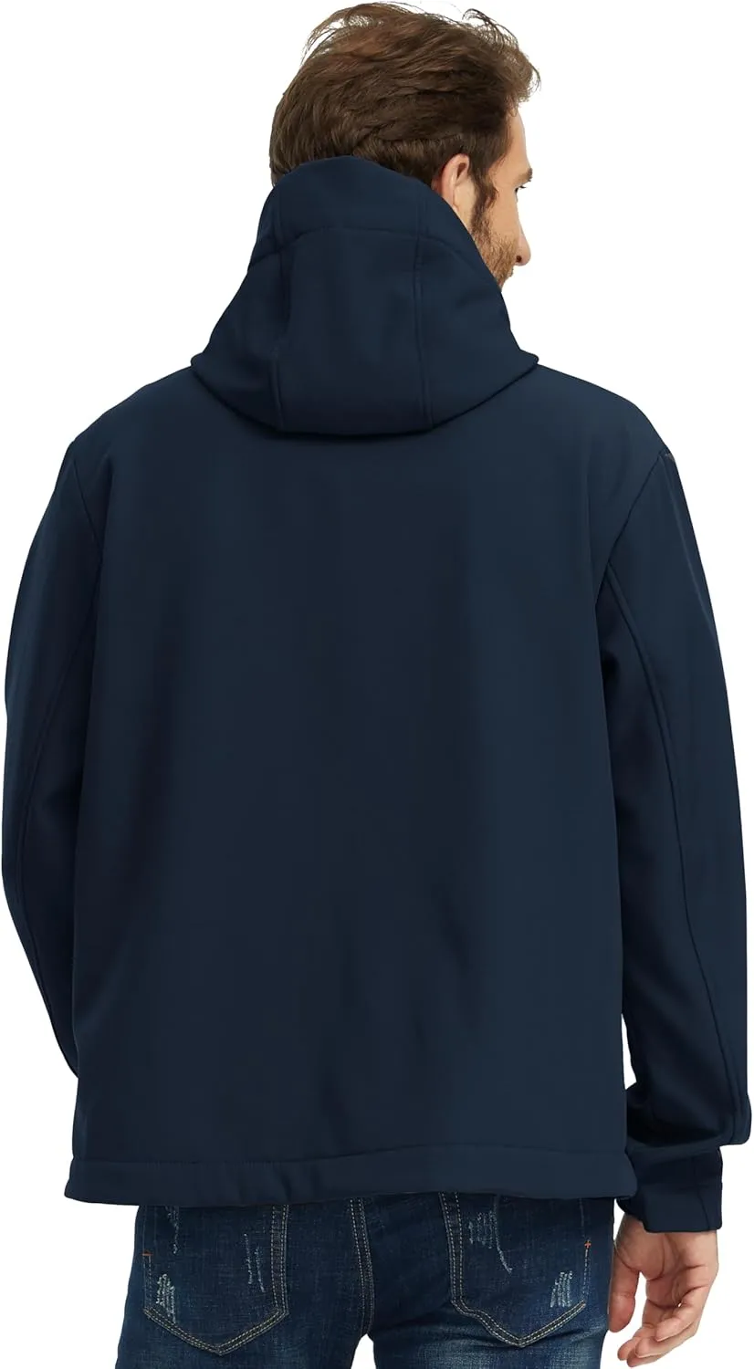 wantdo Men's Plus Softshell Jackets Lightweight Fleece Lined Jacket Plus Size Hooded Jacket Waterproof Windbreaker