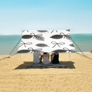 Wash Painting Bows with Leaves Beach Canopy Tent Anti-UV & Wind Resistant, Camping Sun Shelter Easy Setup Portable,Outdoor Shade Tents with Sandbags,Sand Shovels,Ground Pegs & Stability Poles