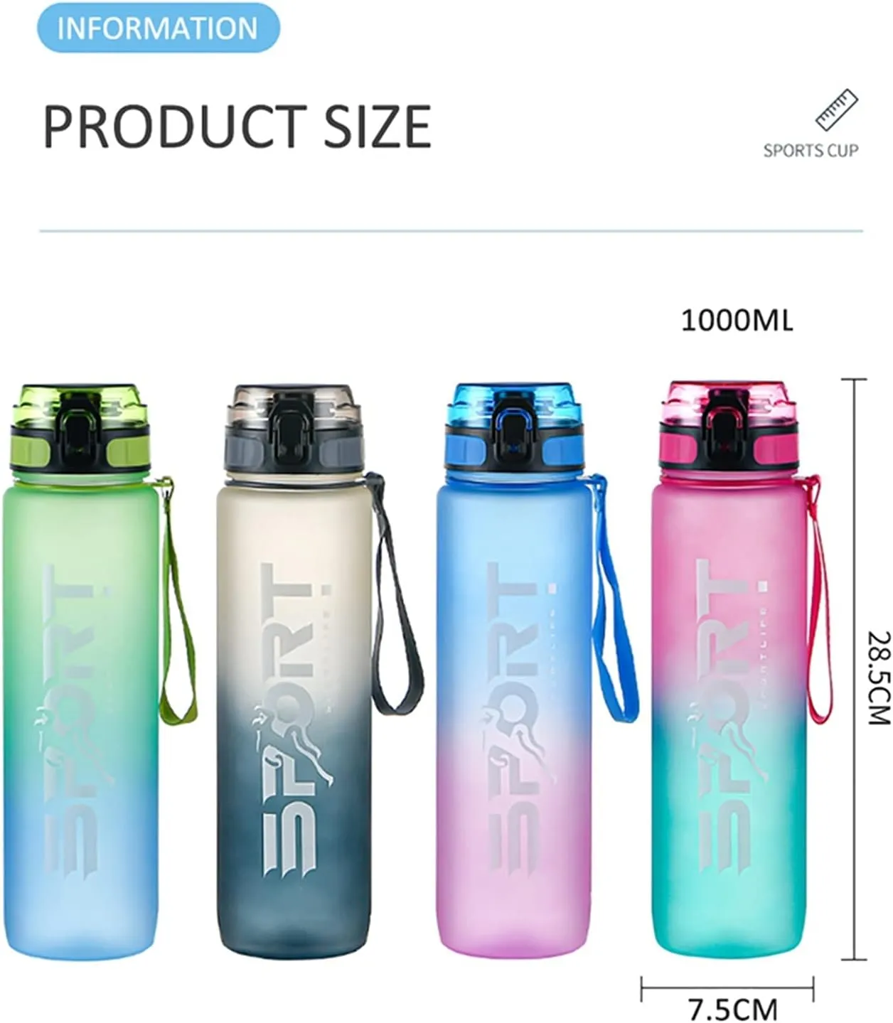 Water Bottle 1L Sport Bottle Water Cup Bottle Outdoor Travel Portable Leak Proof Drink Glass Home Plastic Fitness Glass No BPA water bottle