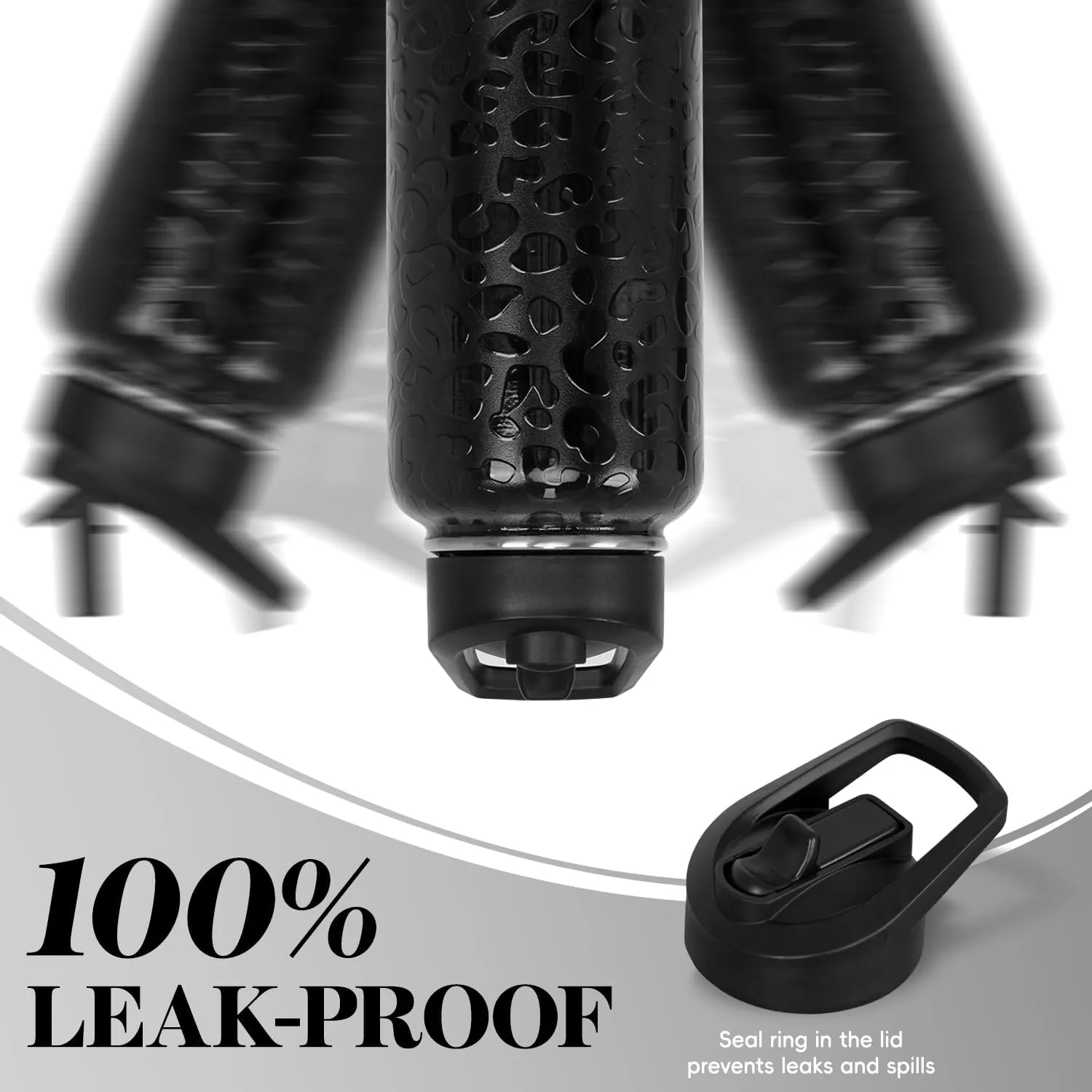 Water Bottle 32 oz Vacuum Insulated Leak Proof Stainless Steel Gym Water Jug Cup Gifts for Moms Dads Women Men Him Her Black Leopard