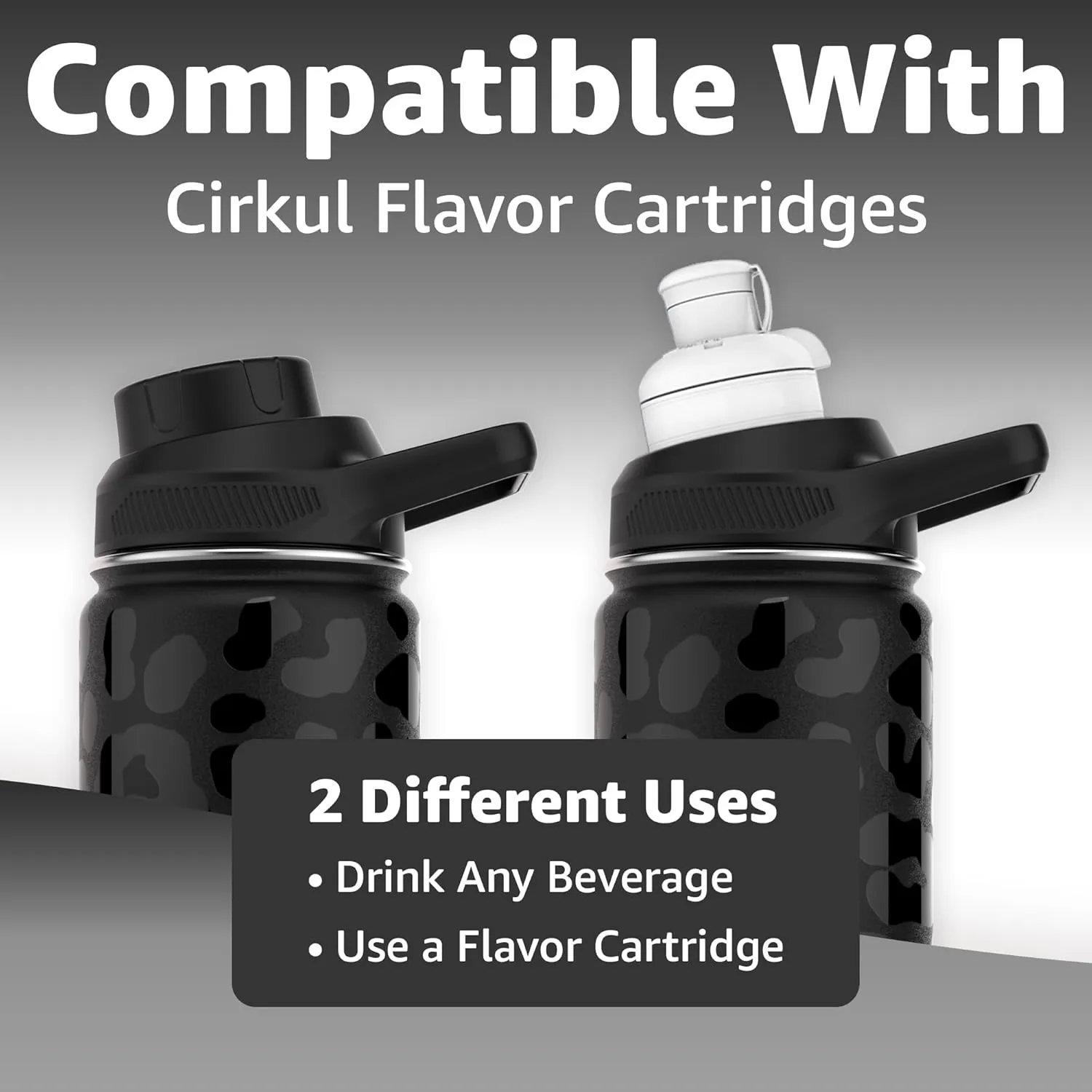 Water Bottle | Compatible With Popular Flavor Cartridges | BPA Free, Leak Proof, Double-Walled Vacuum Insulated Stainless Steel, and Dishwasher Safe | Cold for 24 Hours (Leopard, 12oz)