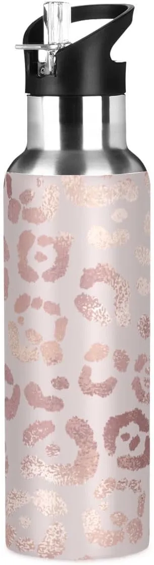 Water Bottle Handle Straw Lid Cheeteh Leopard Print Vacuum Insulated Stainless Steel Thermos Water Bottle Leak Proof Sports Coffee Maker Cup