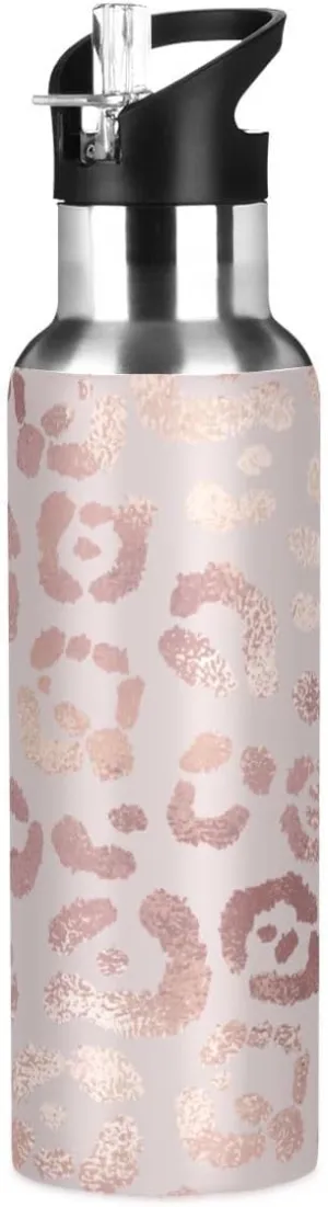 Water Bottle Handle Straw Lid Cheeteh Leopard Print Vacuum Insulated Stainless Steel Thermos Water Bottle Leak Proof Sports Coffee Maker Cup