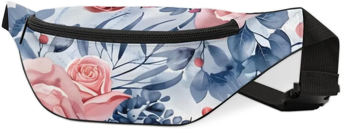 Watercolor Rose Flower Crossbody Fanny Pack Waist Bag with Adjustable Strap Hip Pack for Sports Festival Workout Traveling Running Casual