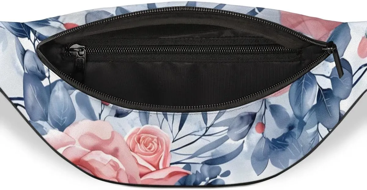 Watercolor Rose Flower Crossbody Fanny Pack Waist Bag with Adjustable Strap Hip Pack for Sports Festival Workout Traveling Running Casual