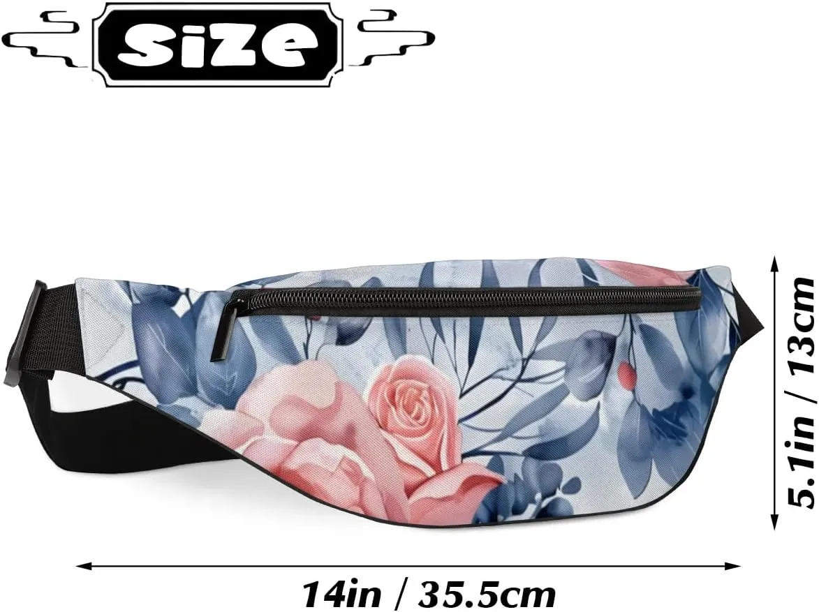 Watercolor Rose Flower Crossbody Fanny Pack Waist Bag with Adjustable Strap Hip Pack for Sports Festival Workout Traveling Running Casual