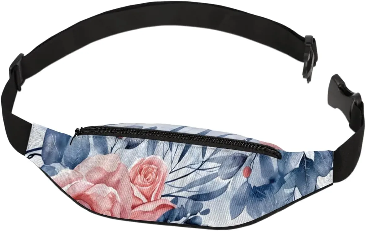 Watercolor Rose Flower Crossbody Fanny Pack Waist Bag with Adjustable Strap Hip Pack for Sports Festival Workout Traveling Running Casual