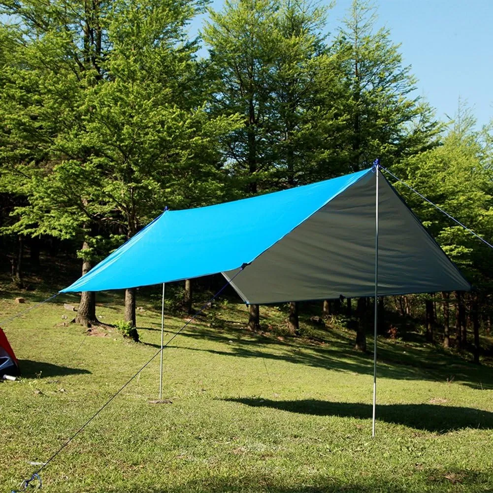 Waterproof 210T Nylon Rain Fly Tarp Tent Camping Shelter Sunshade 10 x 10ft, 6 Stakes & 6 Elastic Ropes