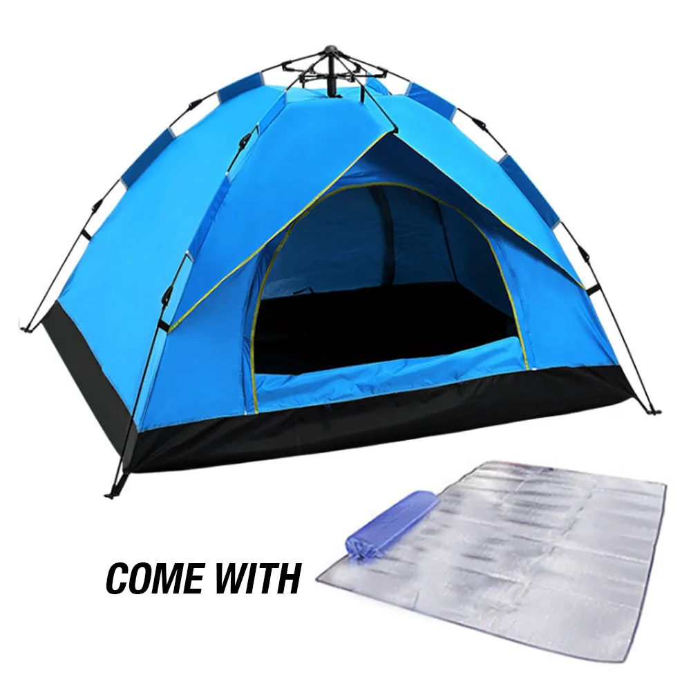 Waterproof Automatic Camping Tent 3-4 Person Come with Moisture Proof Pad(Blue)-NSW_Rural