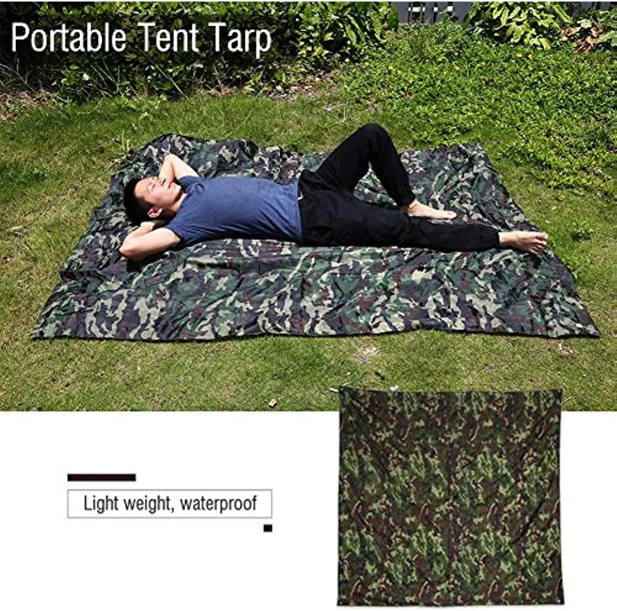 Waterproof Camping Shelter Tent Tarp,Camouflage Outdoor Portable Lightweight Rainproof Mat RainTent (Blue,2.3x1.4m)