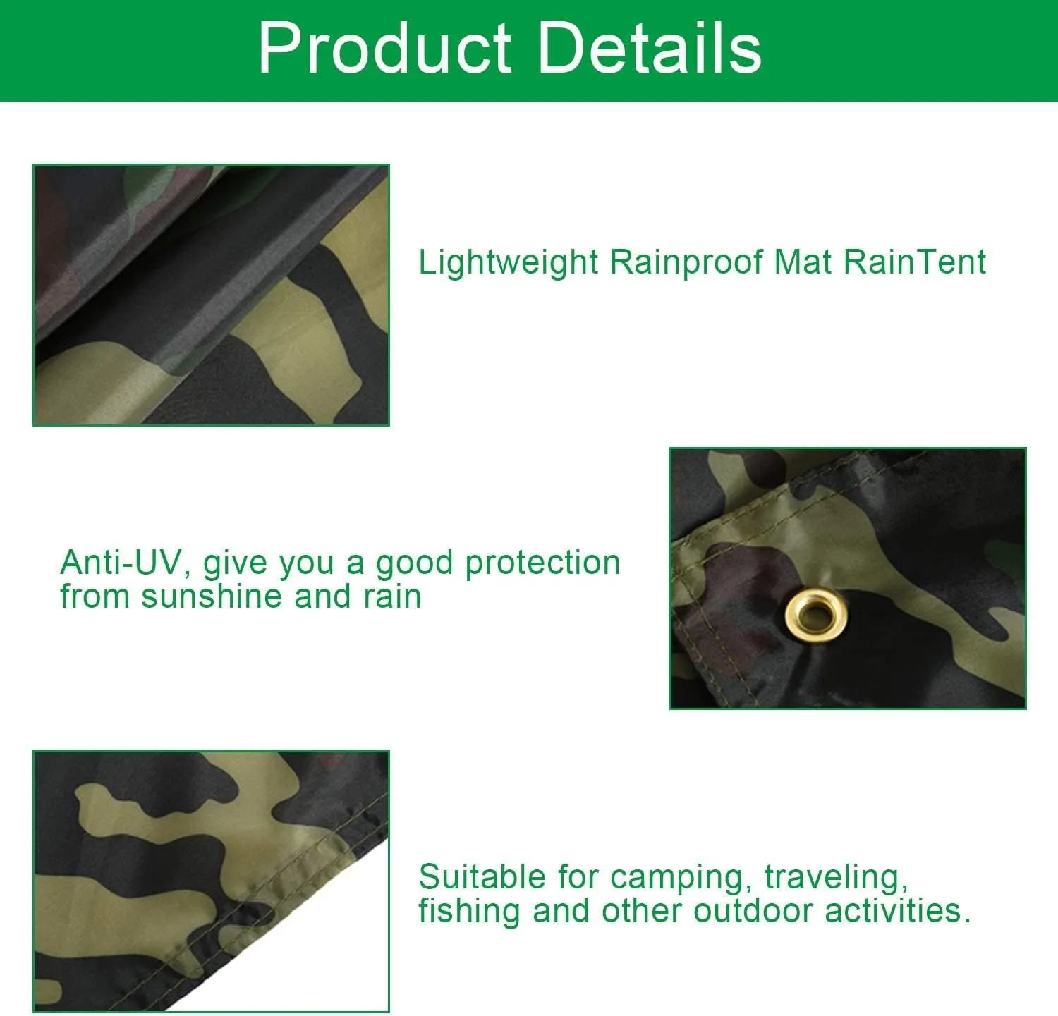 Waterproof Camping Shelter Tent Tarp,Camouflage Outdoor Portable Lightweight Rainproof Mat RainTent (Blue,2.3x1.4m)