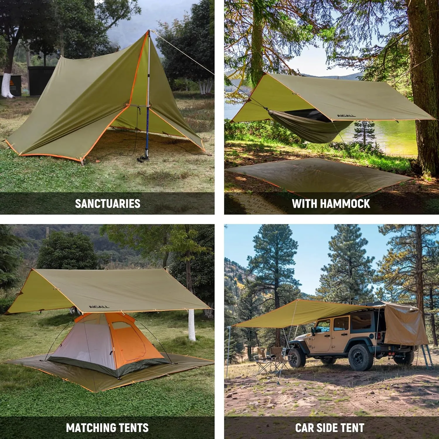 Waterproof Camping Tarp 10 x 10ft Survival Tent Backpacking Portable Tarp Multifunctional Anti-UV Shelter for Outdoor (Camo)