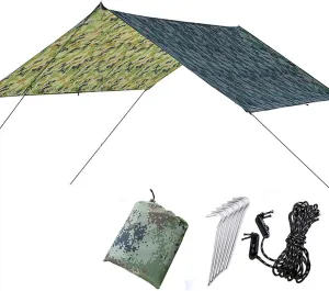 Waterproof Camping Tarp Tent UV-Resistant Multifunctional Camping Tarp Hammock Rain Fly Simple Installation Compact Tent Tarp Outdoor Travel Canopy with Nails Kit