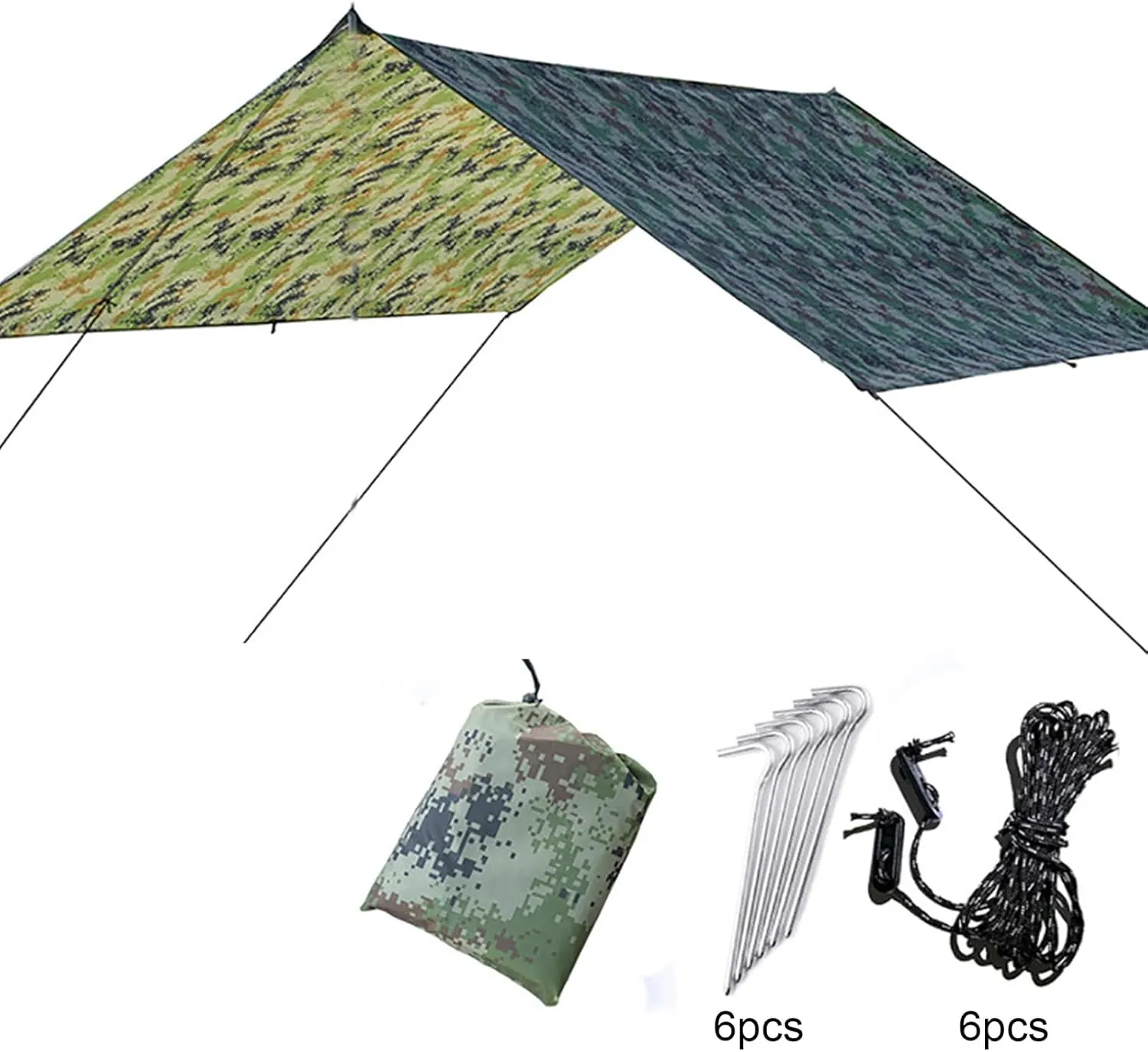 Waterproof Camping Tarp Tent UV-Resistant Multifunctional Camping Tarp Hammock Rain Fly Simple Installation Compact Tent Tarp Outdoor Travel Canopy with Nails Kit