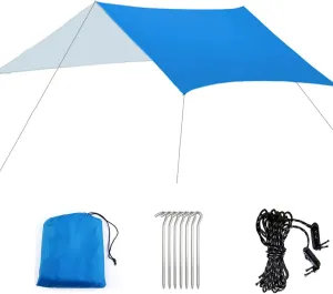 Waterproof Camping Tarp Tent UV-Resistant Multifunctional Camping Tarp Hammock Rain Fly Simple Installation Compact Tent Tarp Outdoor Travel Canopy with Nails Kit
