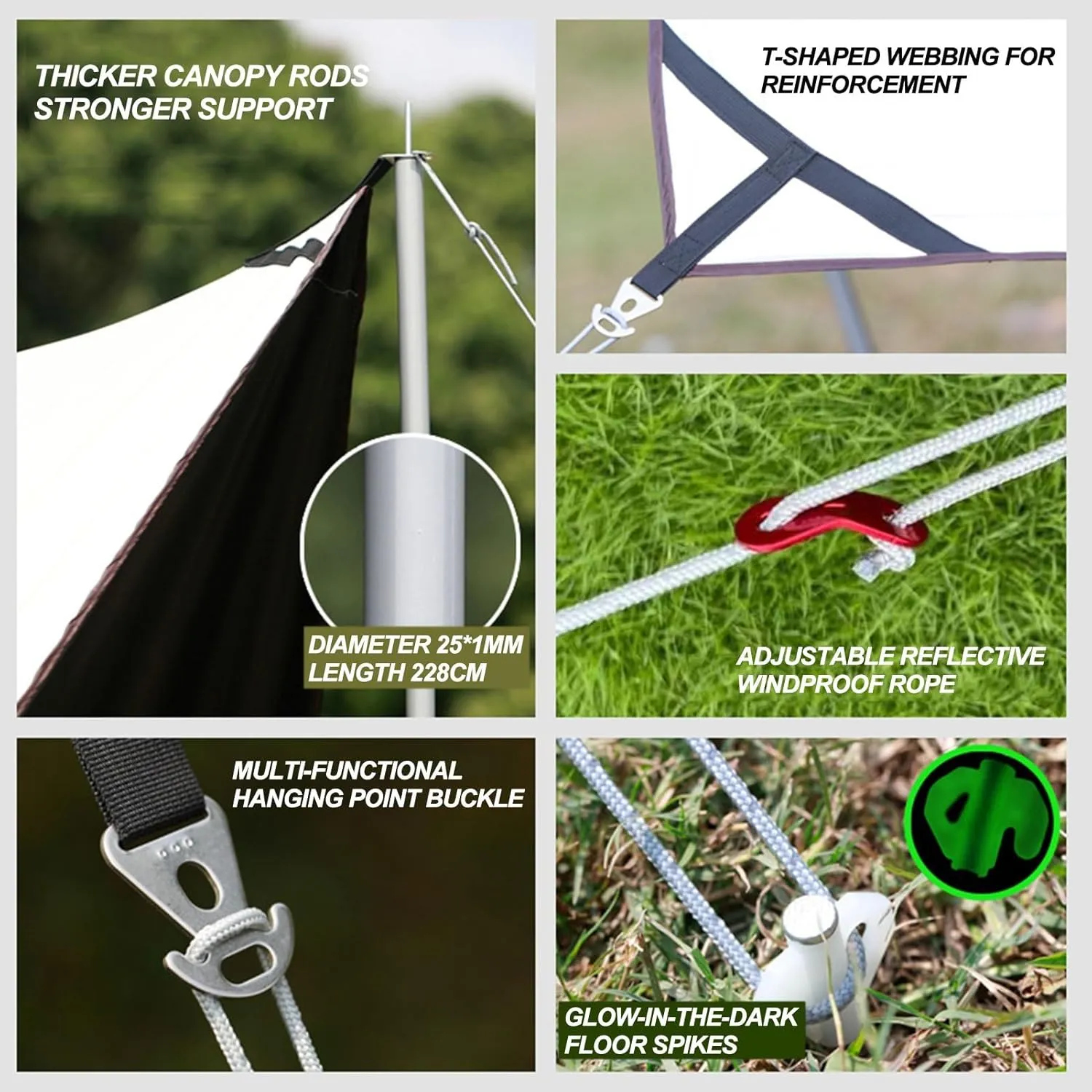 Waterproof Camping Tent Tarp - Portable Tarp Multifunctional Outdoor Camping Traveling Awning Backpacking Tarp Shelter Rain Tarp Including Tent Stakes and Carry Bag (Color : Ivory White, Siz